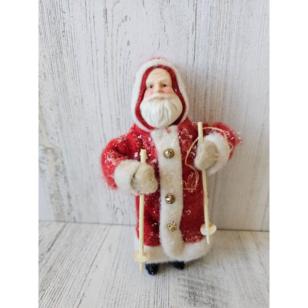 Vintage felt Santa skier ornament‎ Victorian Xmas tree